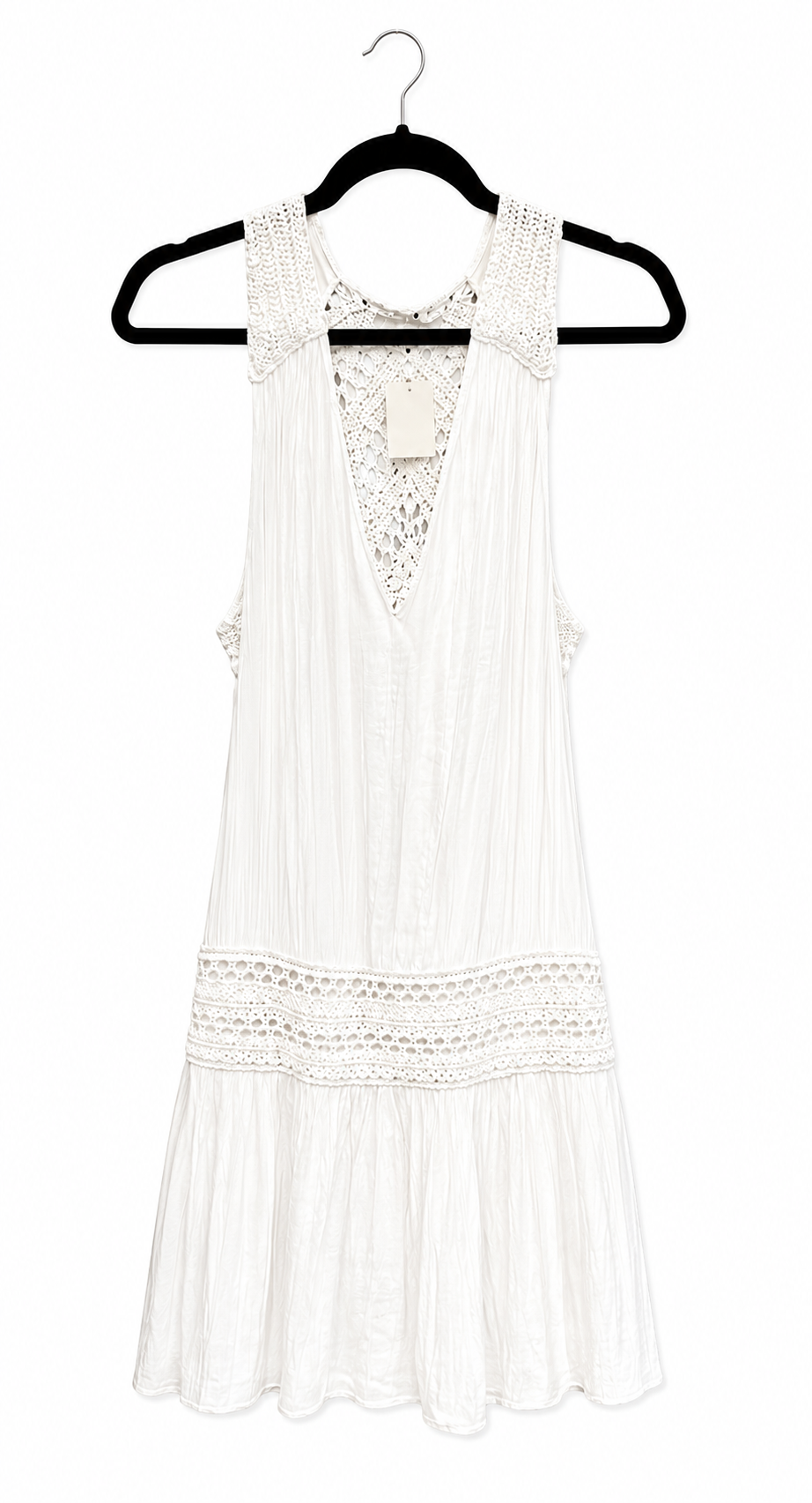 Ramy Brook White Pleated and Crochet White Dress, Size S