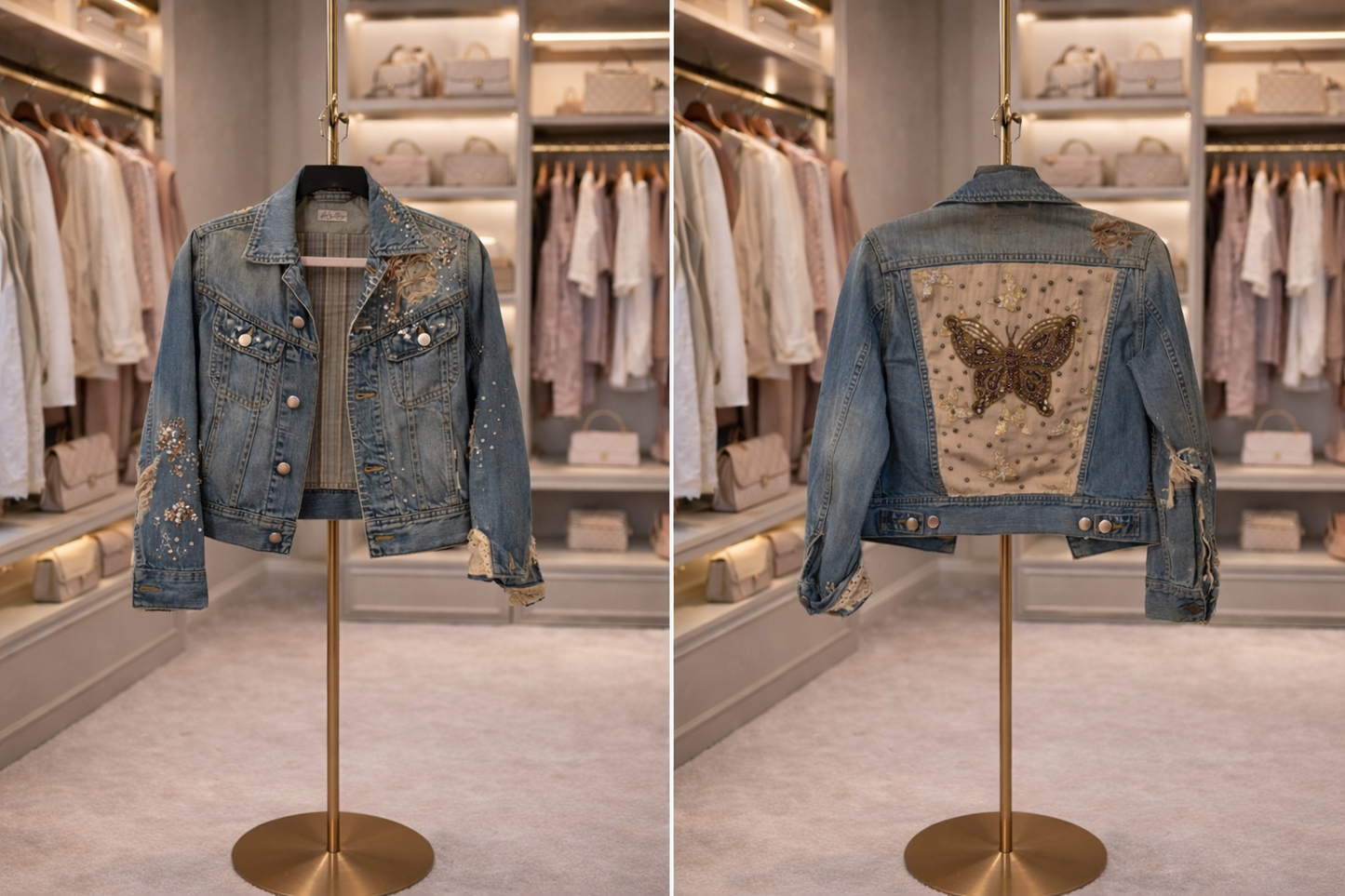 LoveShackFancy Butterfly Denim Jacket, Size S/M