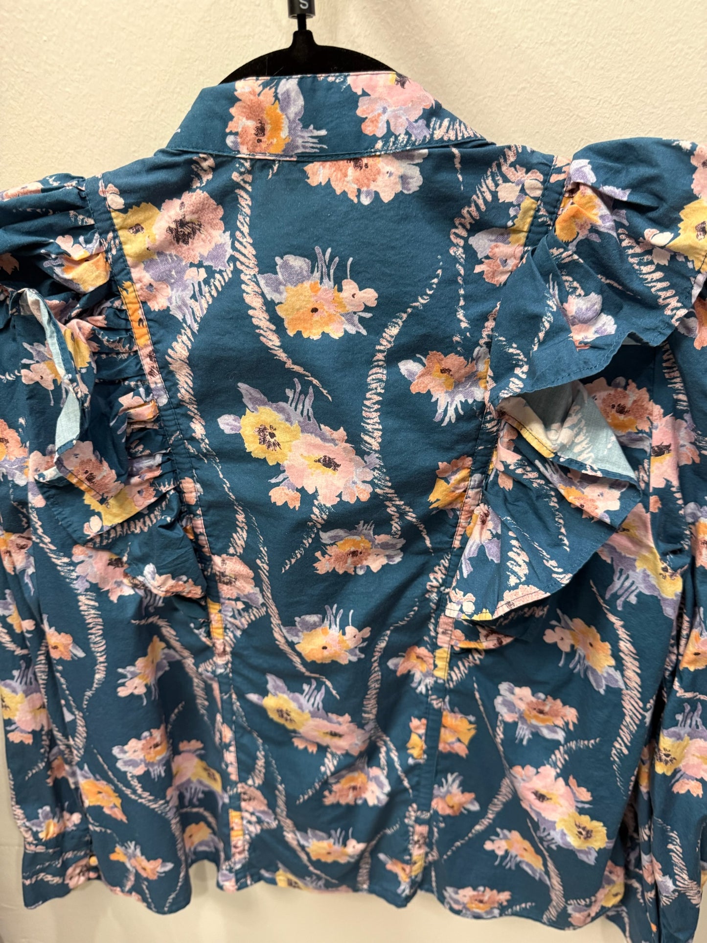 LoveShackFancy Floral Button Up Blouse With Ruffles, Size XS