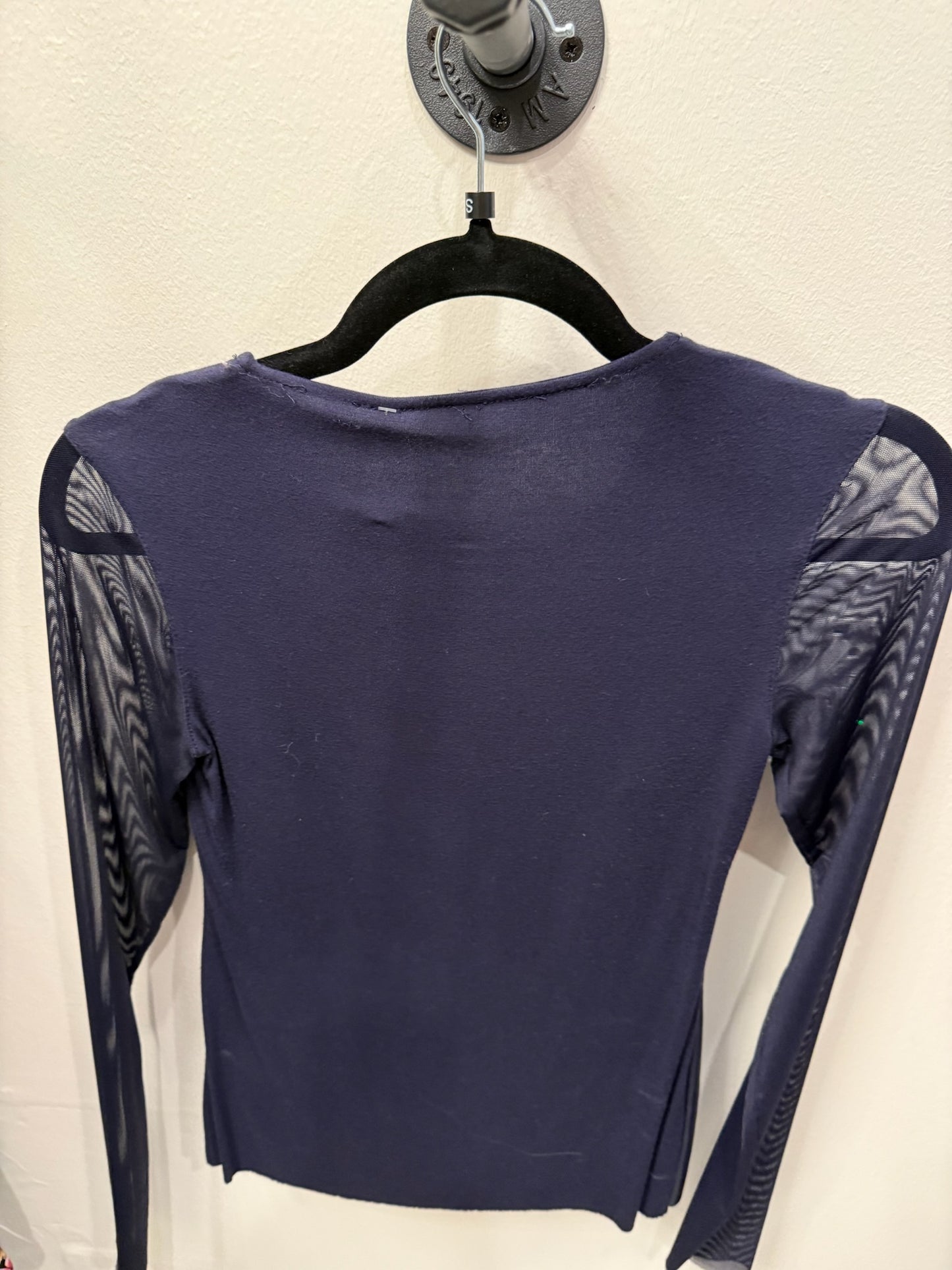 Bailey44 Blue Leather Mesh Long Sleeve Top, Size XS