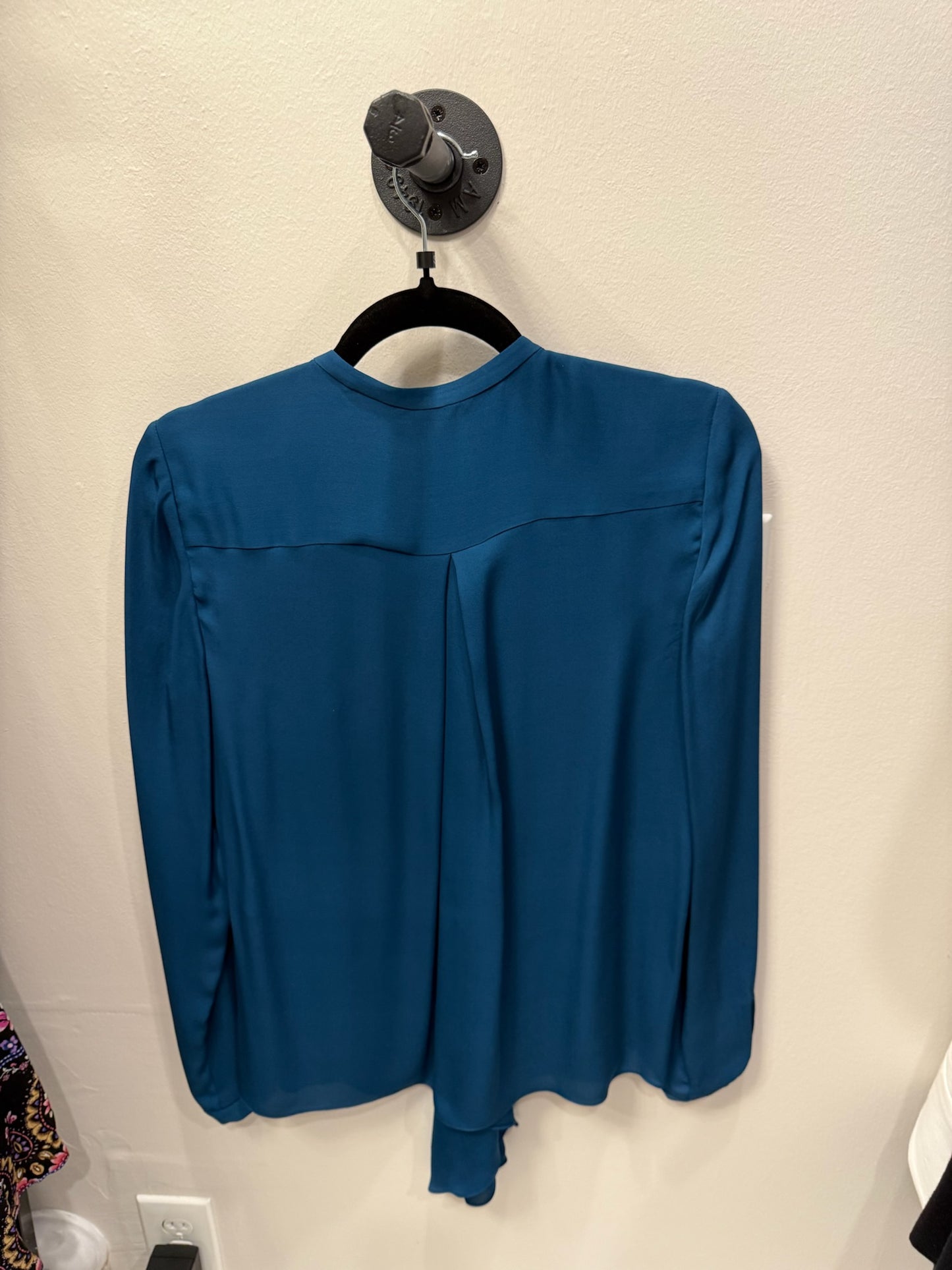 Elie Tahari Teal Blue Silk Long Sleeve Blouse, NWT, Size XS
