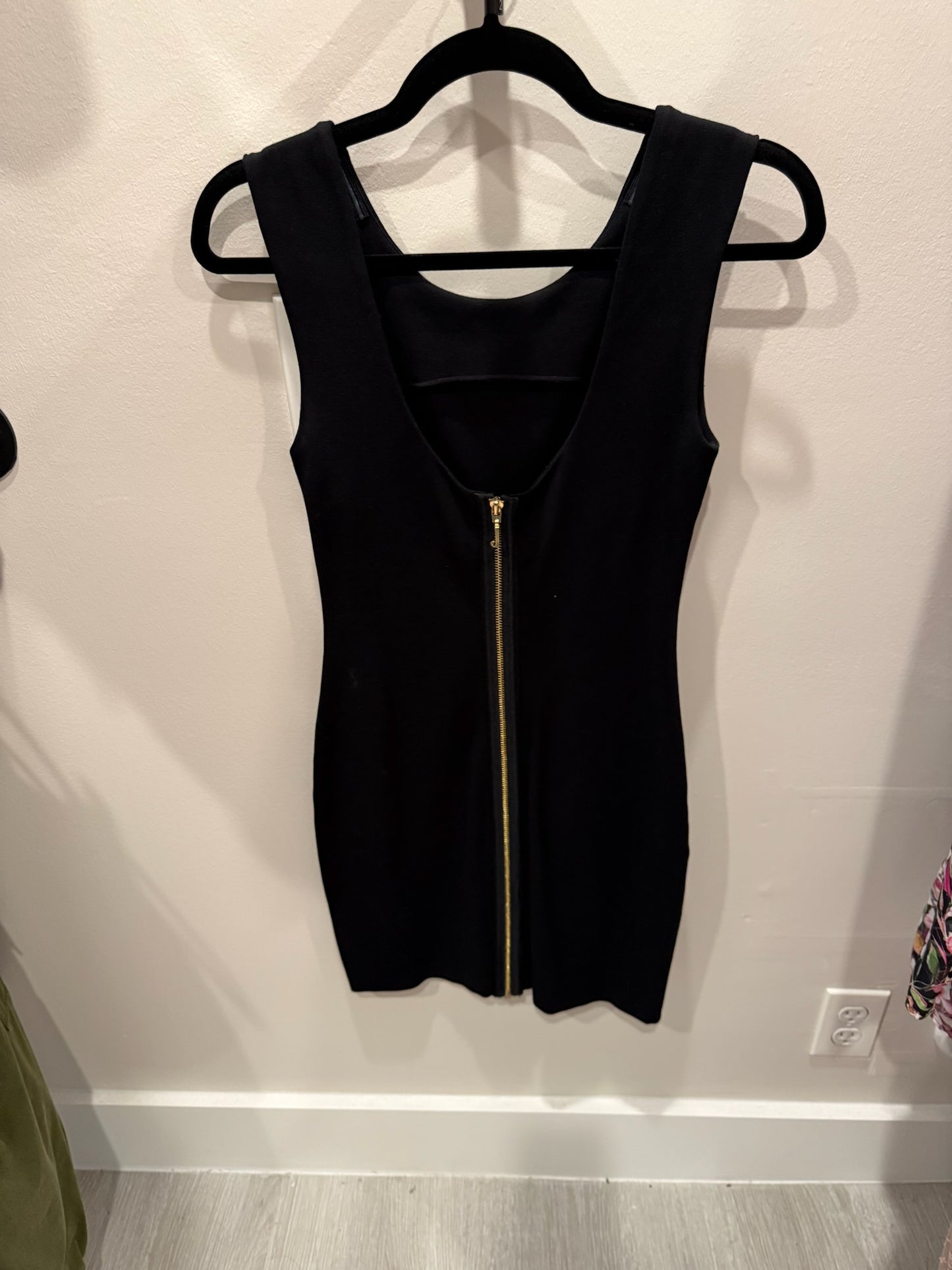 Juicy Couture Black Sleeveless Dress, Low Back Gold Zipper Detail, Size XS