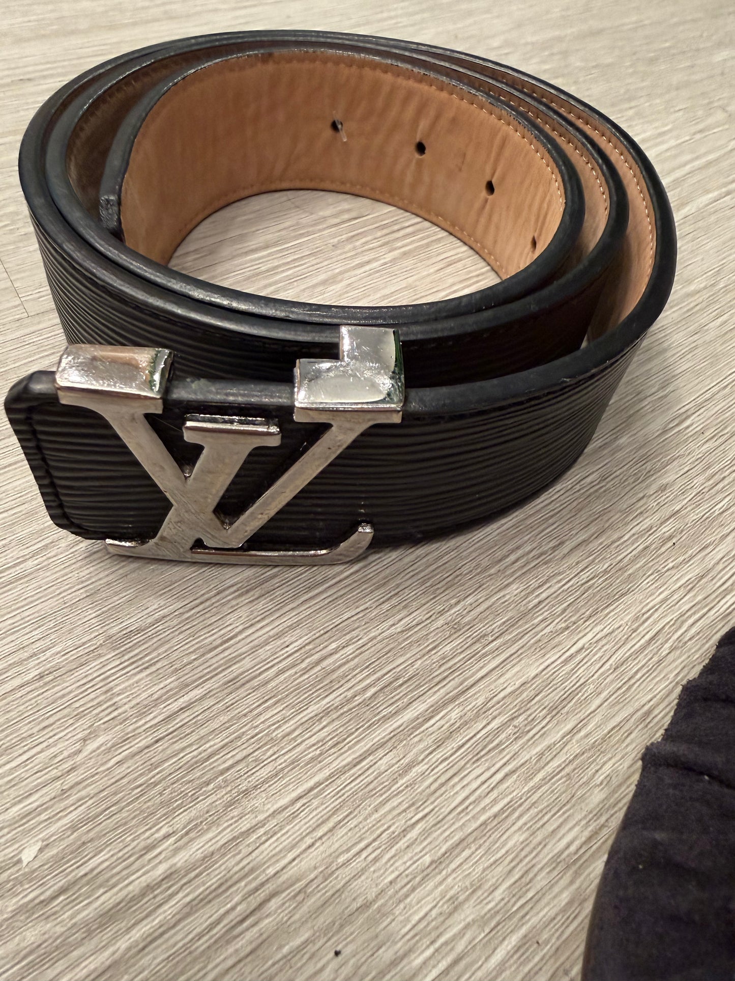 Louis Vuitton Belt Monogram, Epi Leather Black with Silver Buckle, Size 80