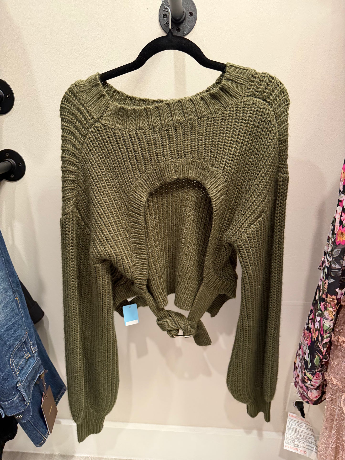 4th and Reckless Open Back Green Knit Sweater, Size 4