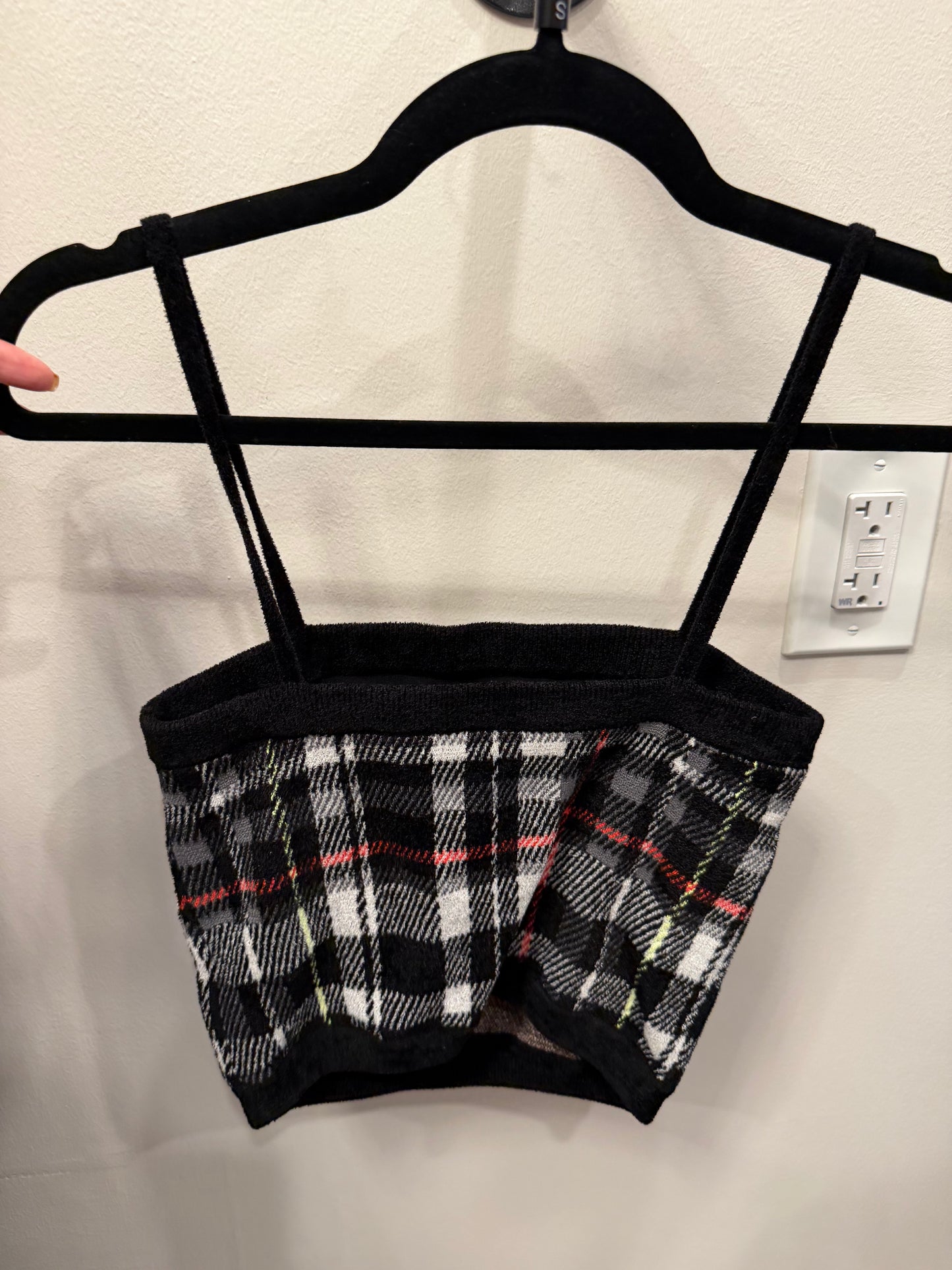 Alice + Olivia Black Red White Plaid Crop Top, Size XS