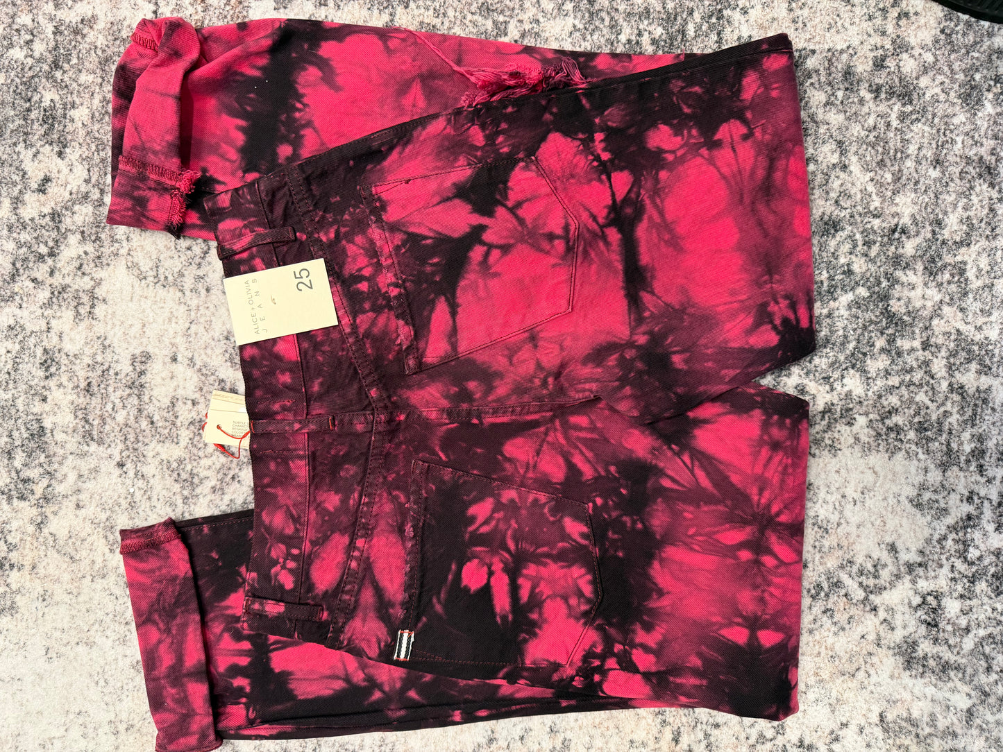 Alice + Olivia Pink/Dark, Ripped Tie Dye Jeans, NWT, Size 25