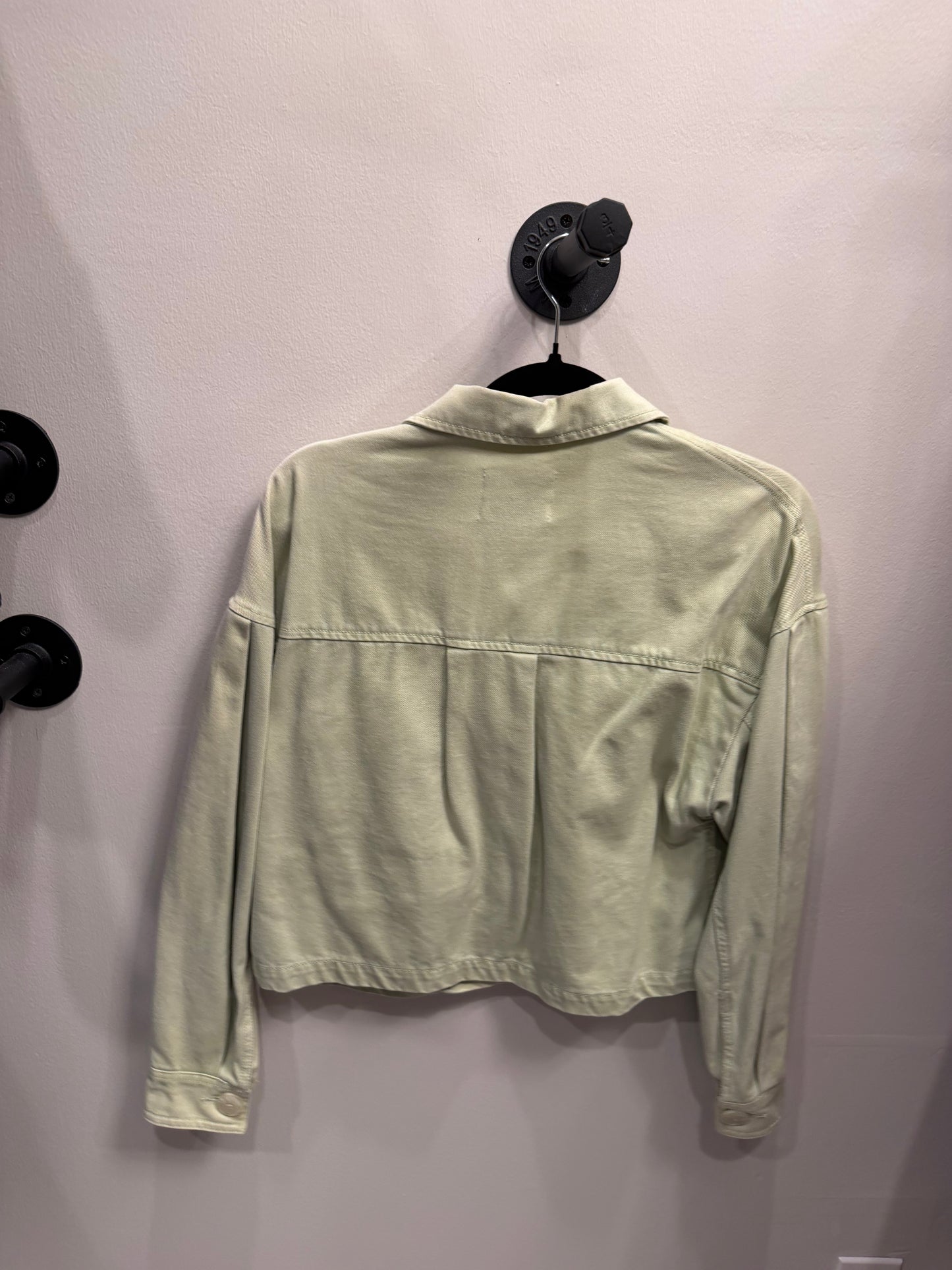 Bershka Women's Light Green Cotton Chore Utility Button Up Jacket, Size S