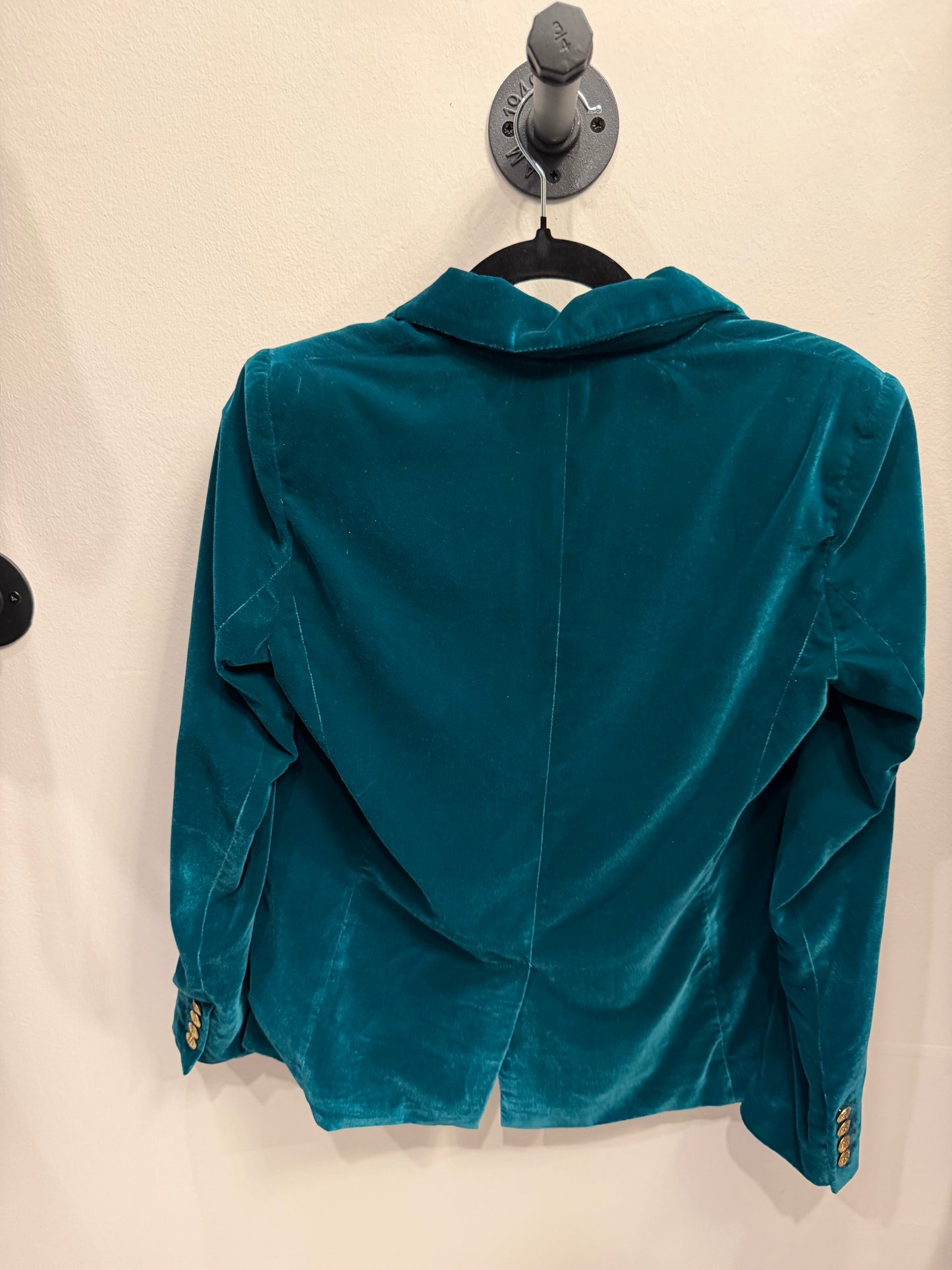 Generation Love Teal Double-Breasted Velvet Jacket with Gold Buttons, Size Small