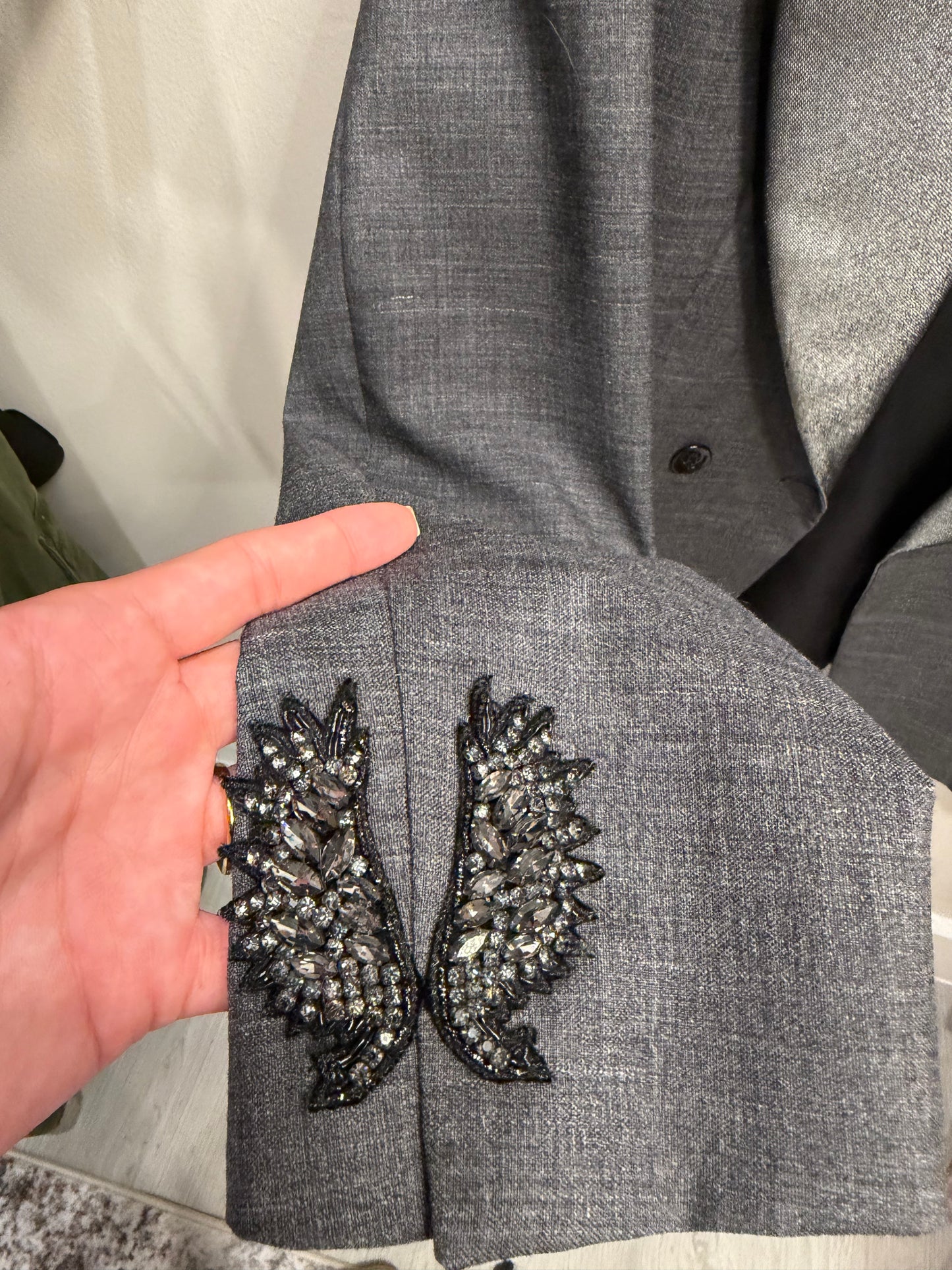 L’Edition Gray Blazer Crystal Embellish on Sleeve, NWT, Size S