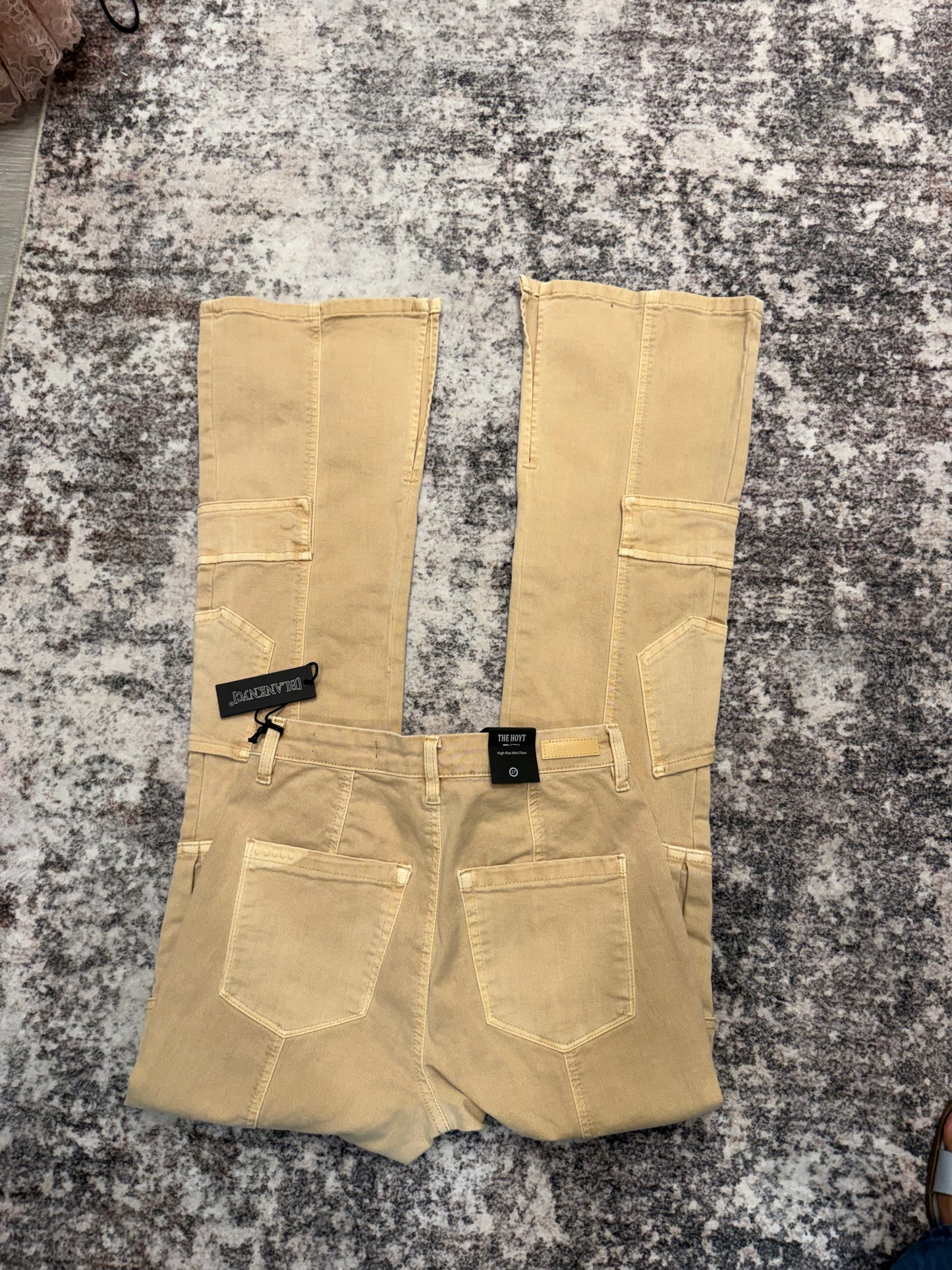 Blank NYC Tan high Rise Cargo Pants with Mini Flare, NWT, Size 27