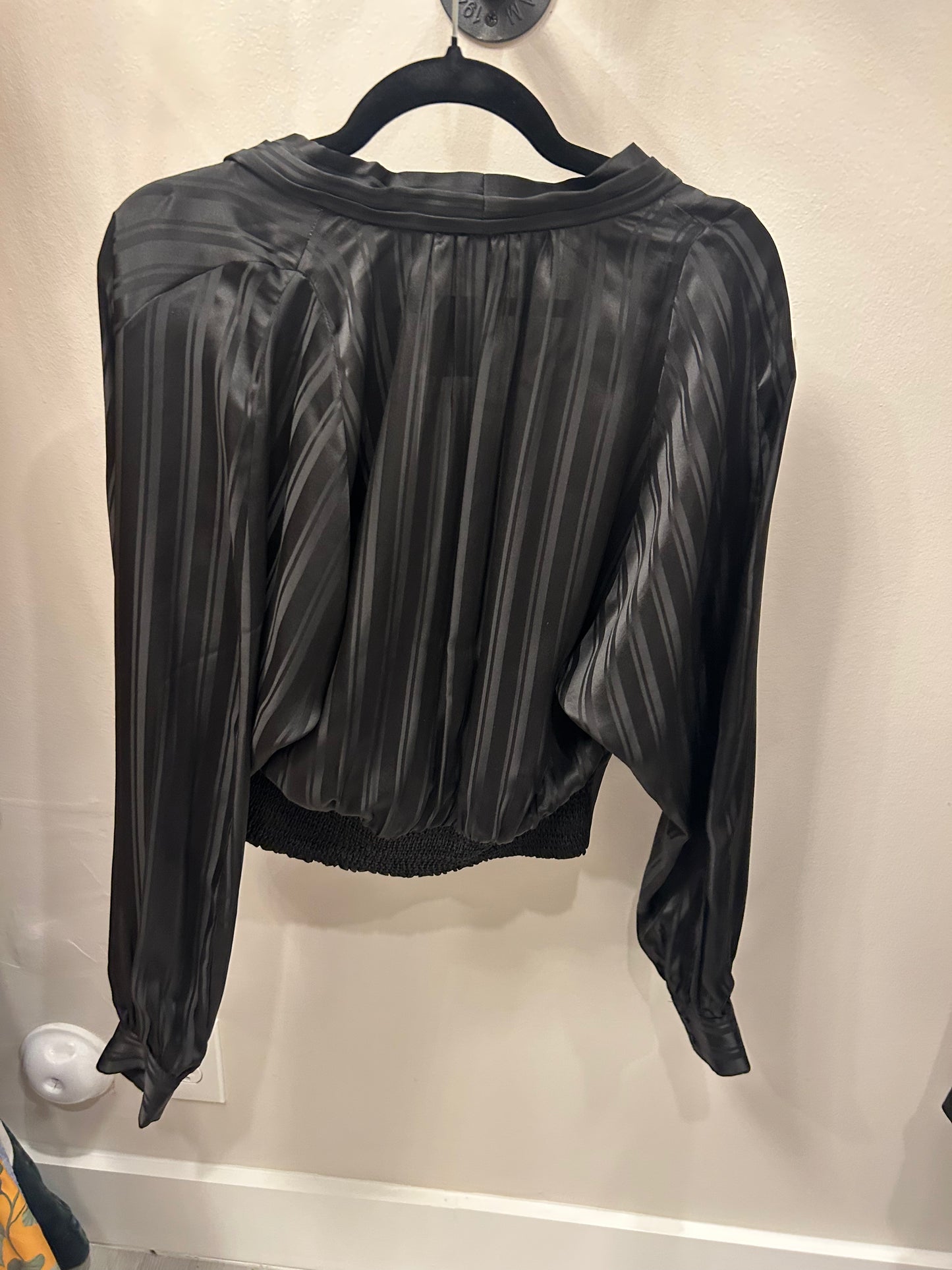 Frame Black Silk/Satin Wrap Style Blouse, M