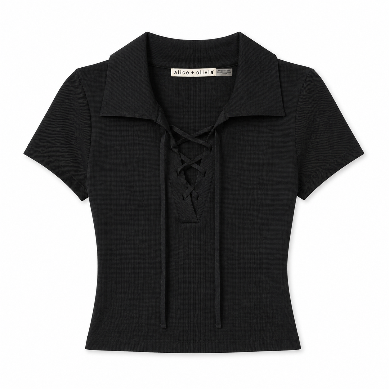 Alice + Olivia Black Tie Front Short Sleeve Top, Size XS