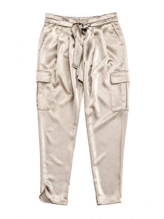Ramy Brook Silver Satin Pants with Tie, Size XS