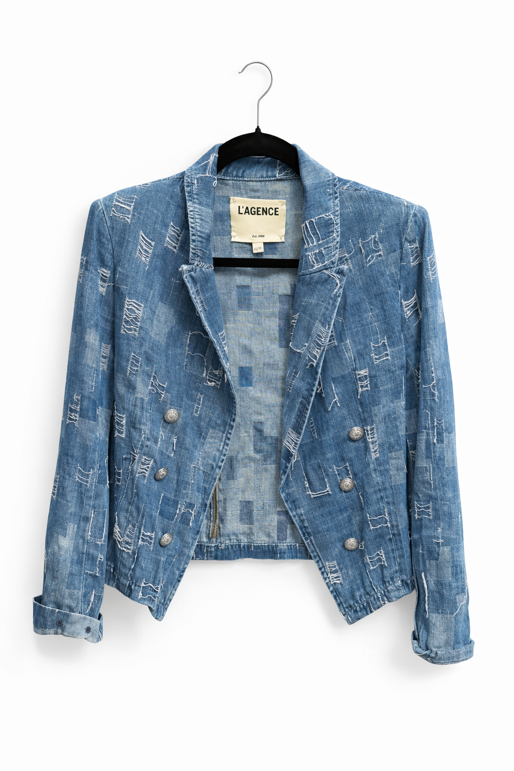 L'AGENCE Women's Distressed Crop Denim Jacket Size XS