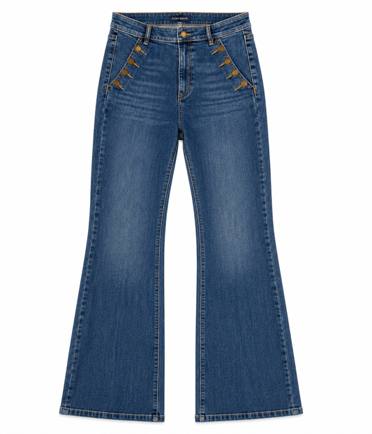 Ramy Brook High-Rise Button Detail Flare Jeans