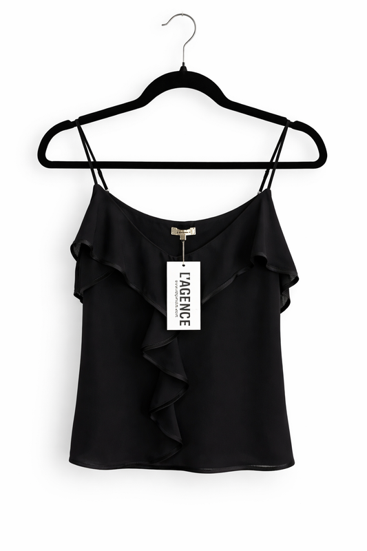 L'Agence Silk Ruffle Top, Black, NWT, Size S