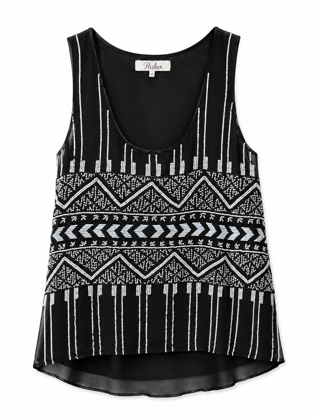 Parker Black with White Beading Sleeveless Top, Size XS