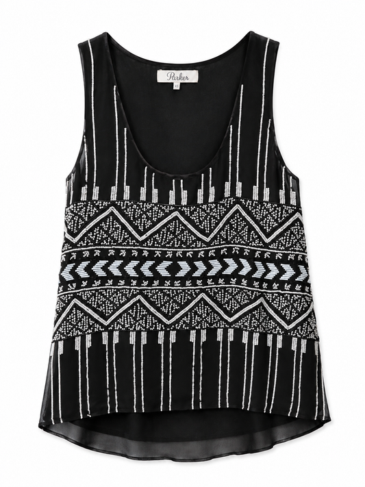 Parker Black with White Beading Sleeveless Top, Size XS