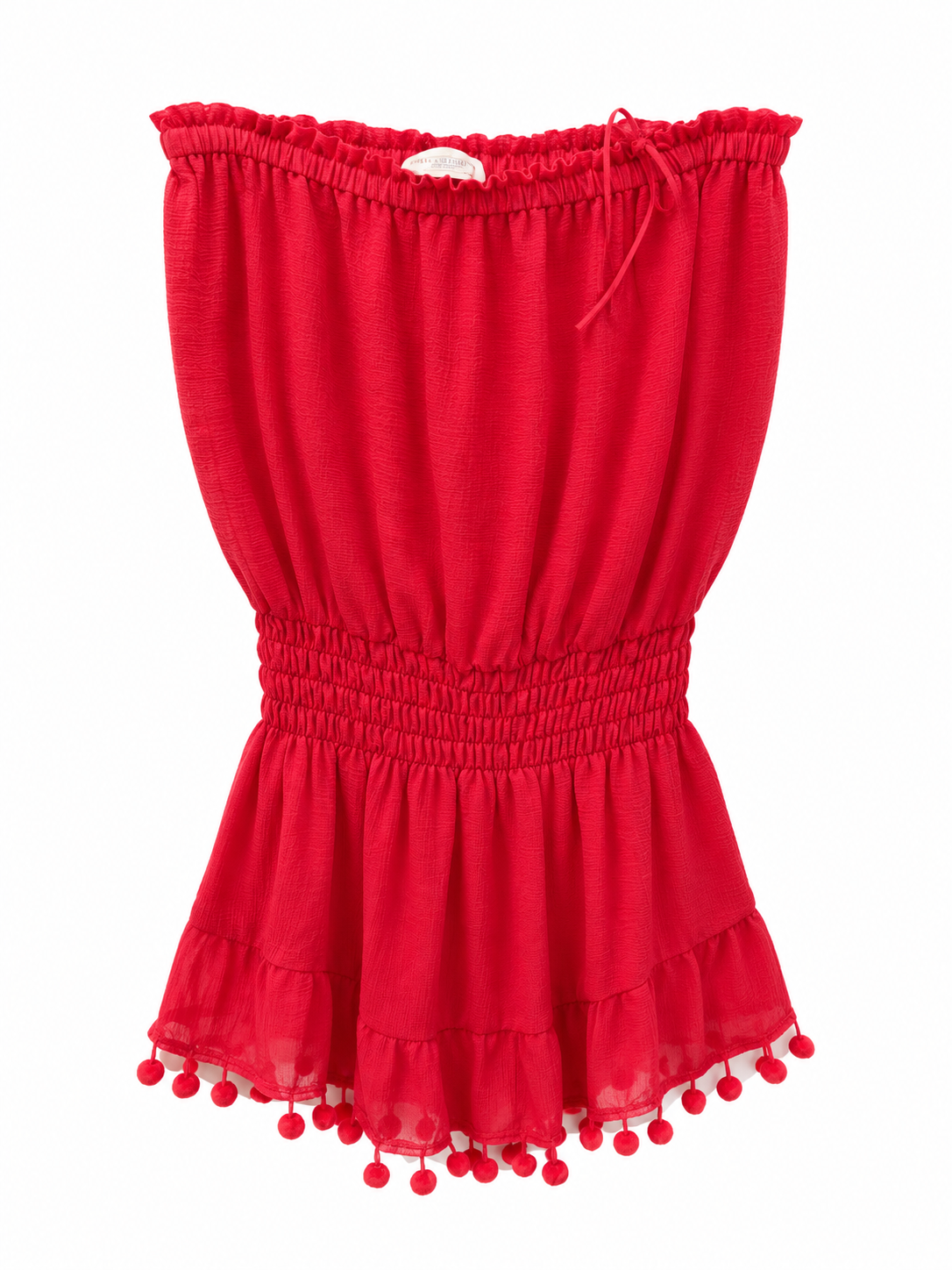 Ramy Brook Pink/Red Strapless Dress with PomPoms, Size S