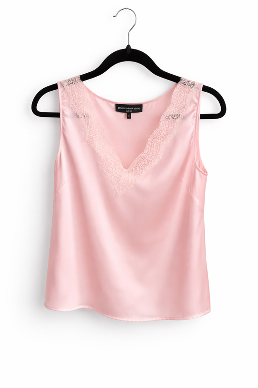 NEW! Generation Love Aida Lace Silk Tank in White /Ballet Slipper Pink XS