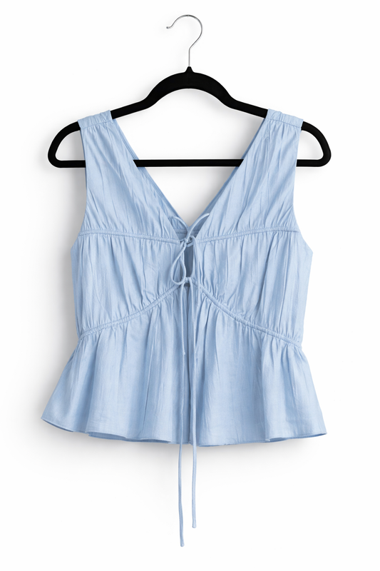 Frame Light Tie - Front Blue Sleeveless Top, M