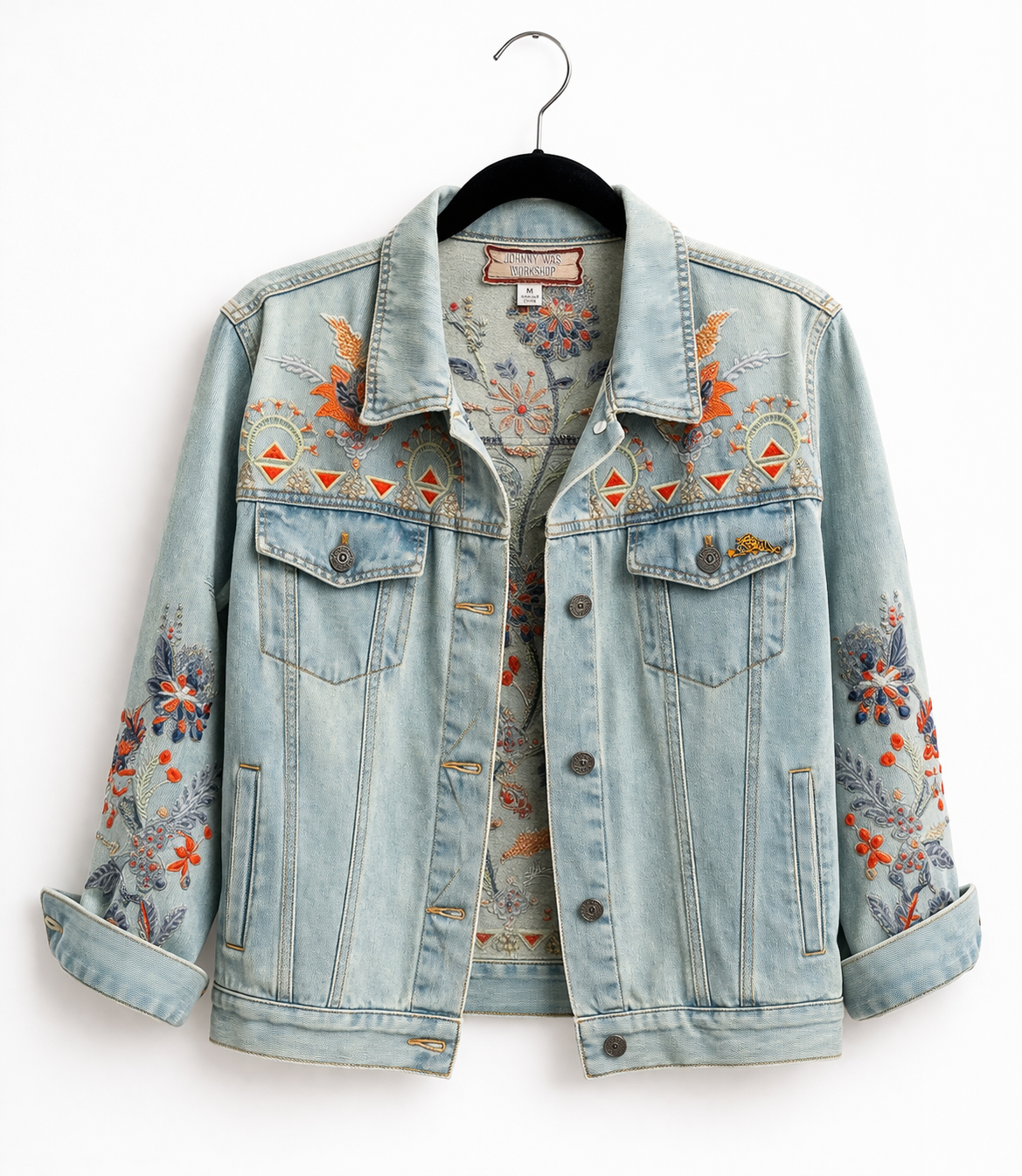 Johnny Was Denim Embroidered Jacket, Size Small