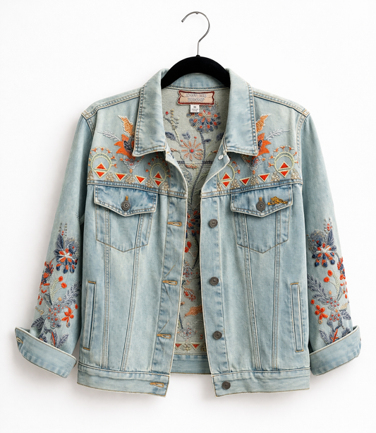 Johnny Was Denim Embroidered Jacket, Size Small