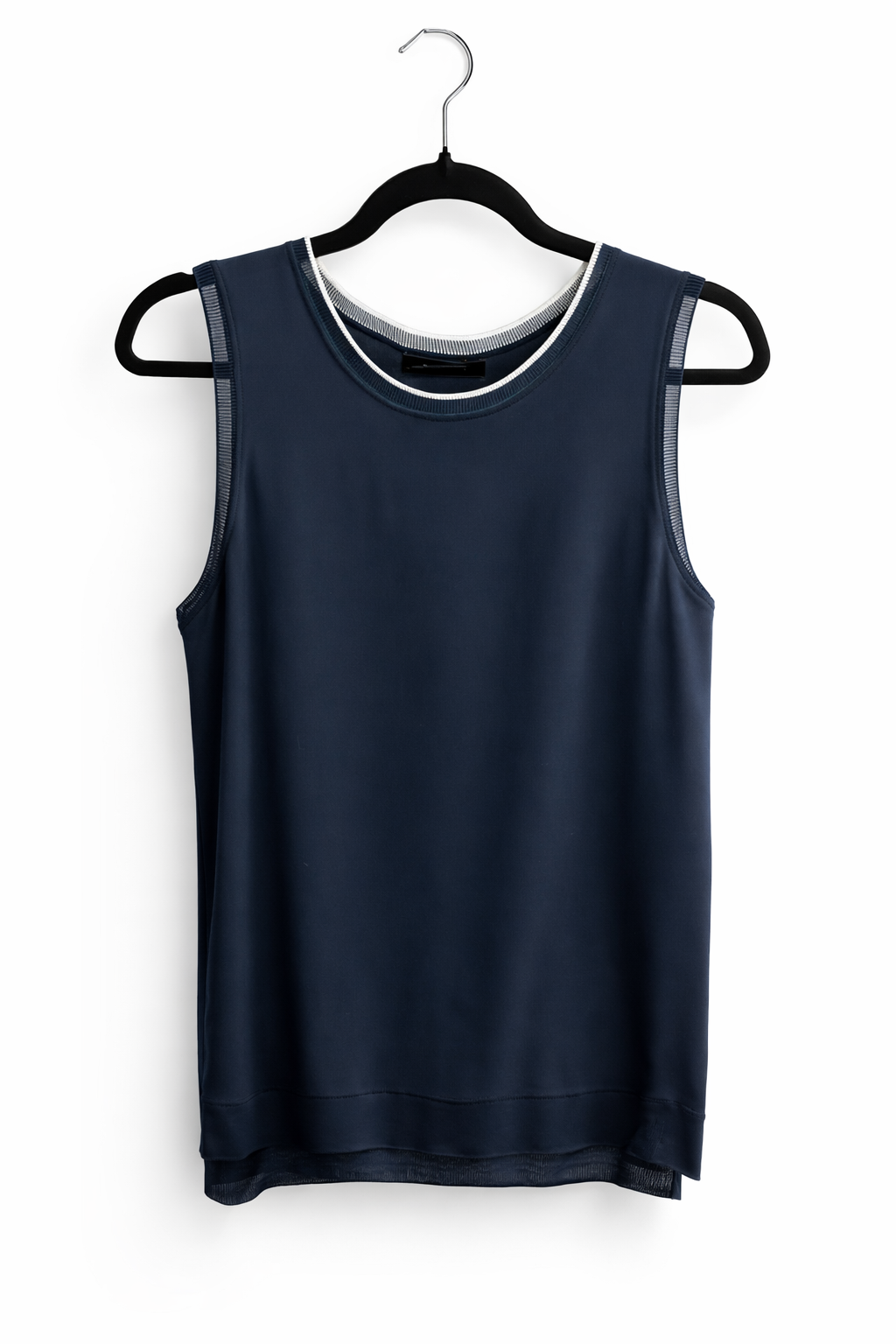 Theory Navy Silk Combo Sleeveless Blouse, L