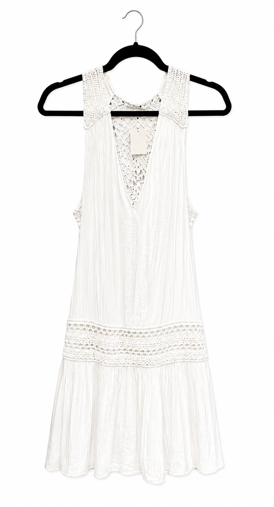 Ramy Brook White Pleated and Crochet White Dress, Size S