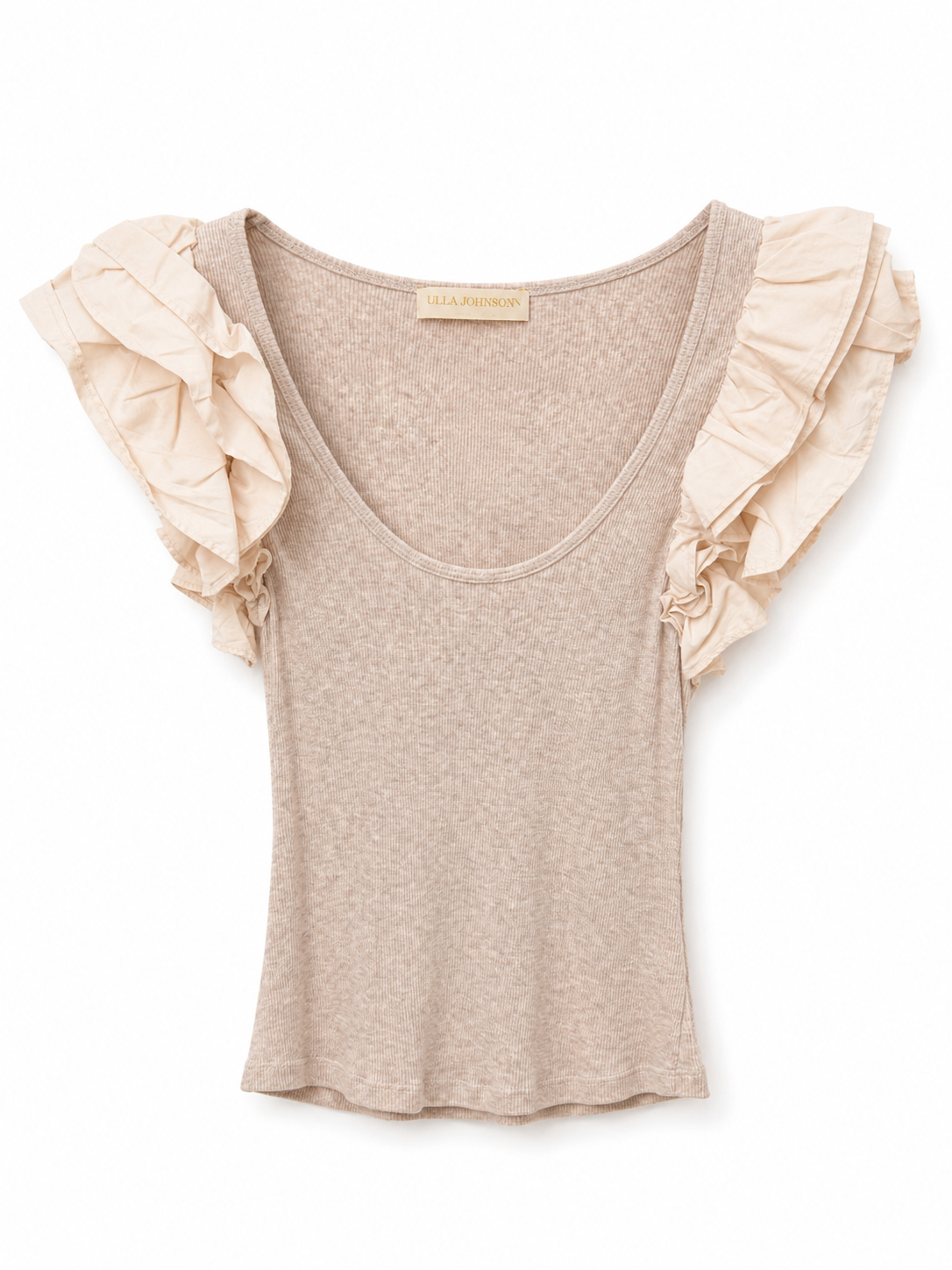 Ulla Johnson Ribbed Top, Tan, Size S