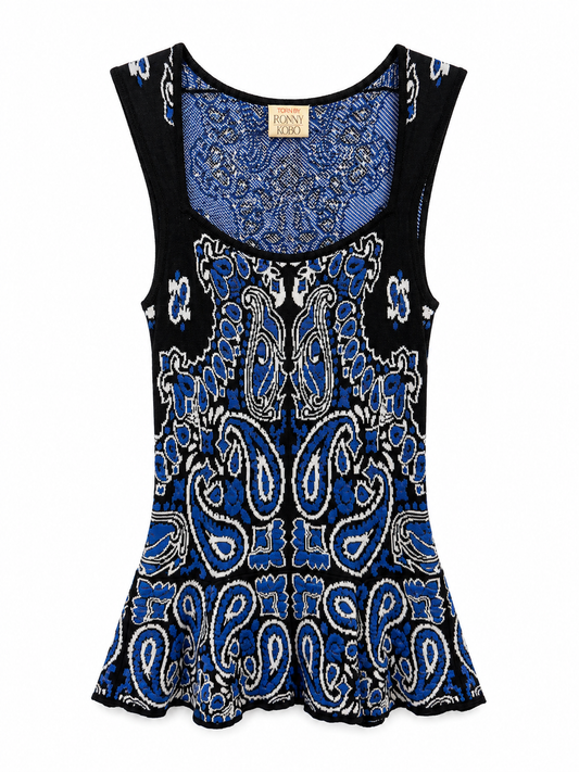Ronny Kobo Blue White Black Top, Size S