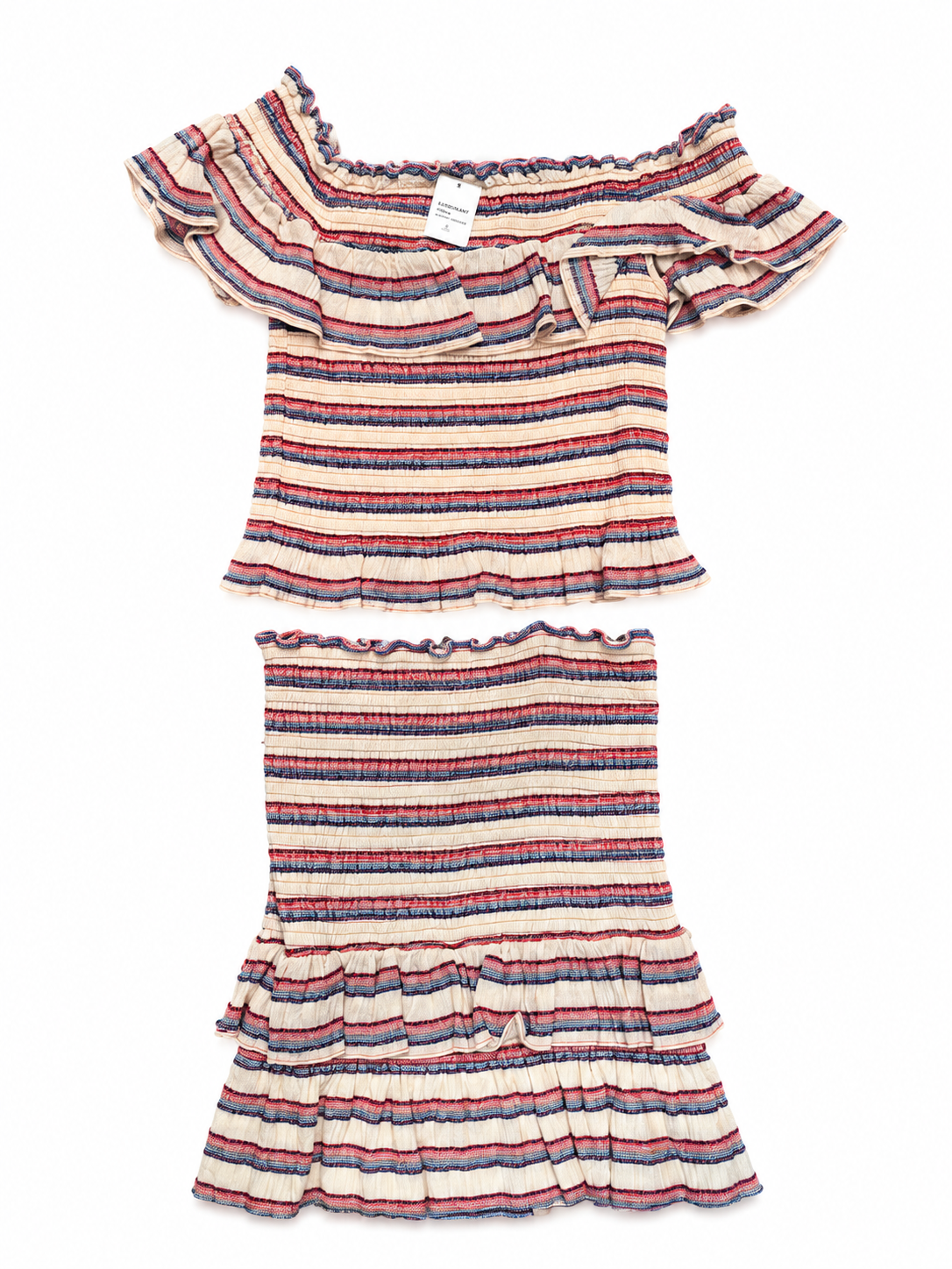 Parker New York Smocked Red and Blue Stripe Matching Shirt/Skirt Set, Size M/L