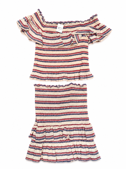 Parker New York Smocked Red and Blue Stripe Matching Shirt/Skirt Set, Size M/L