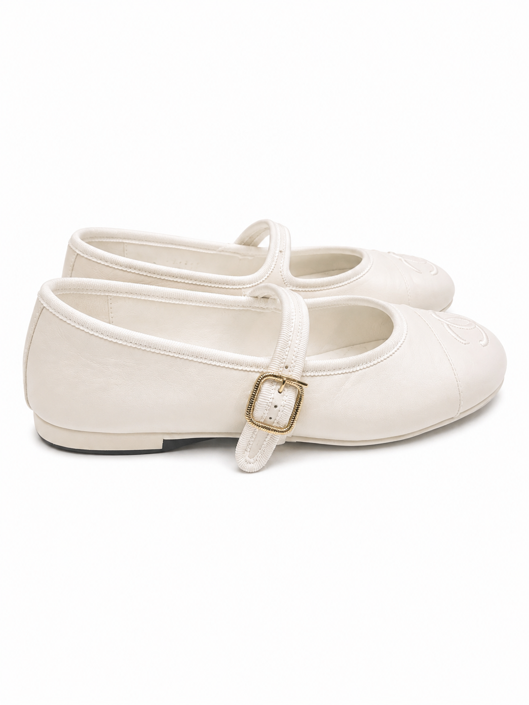 Chanel Mary Jane White Flats, Size 37