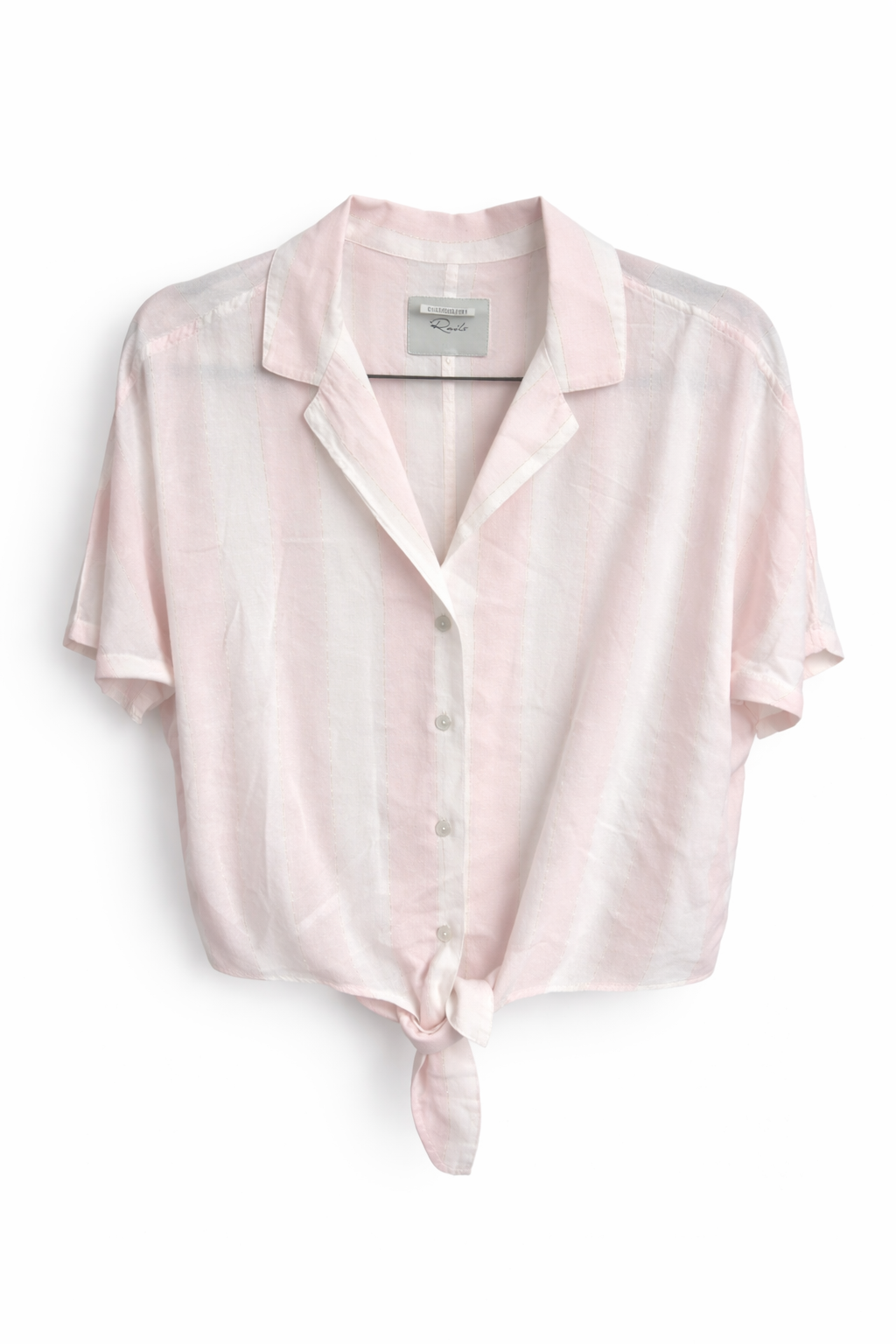 Rails Women's Pink Striped Linen Blend Button Down Tie Front Shirt - Size S