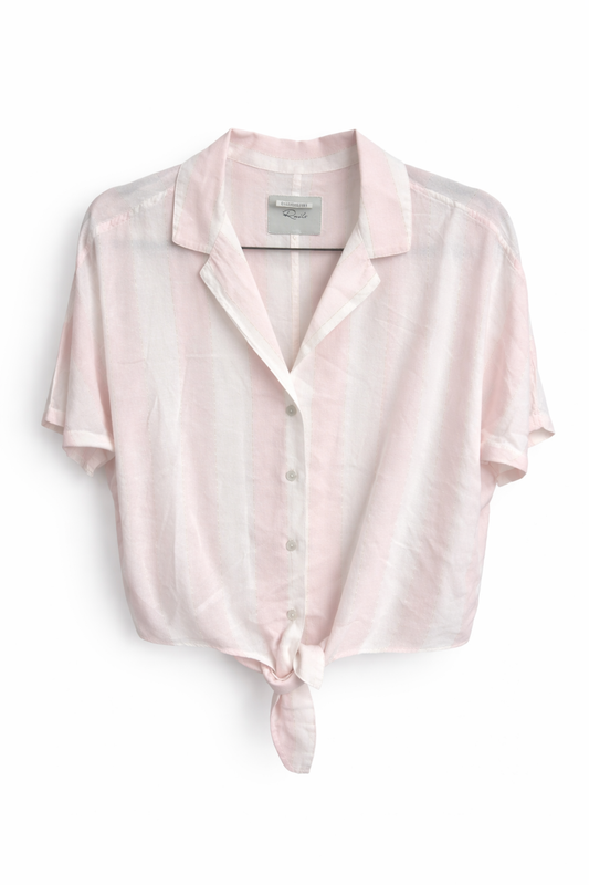 Rails Women's Pink Striped Linen Blend Button Down Tie Front Shirt - Size S