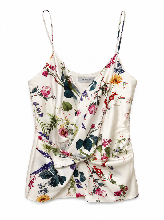 Bailey44 White Floral Twist-Front Sleeveless Top, Size 8