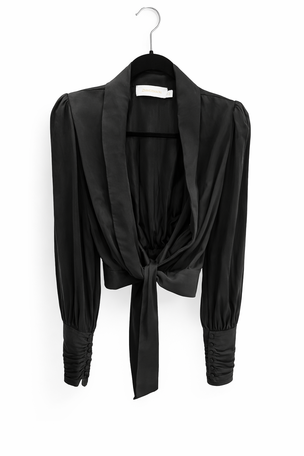 Zimmermann Cropped Silk Shirt, Black, Size 0