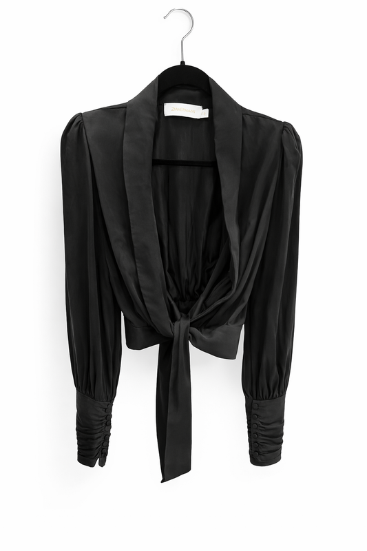Zimmermann Cropped Silk Shirt, Black, Size 0