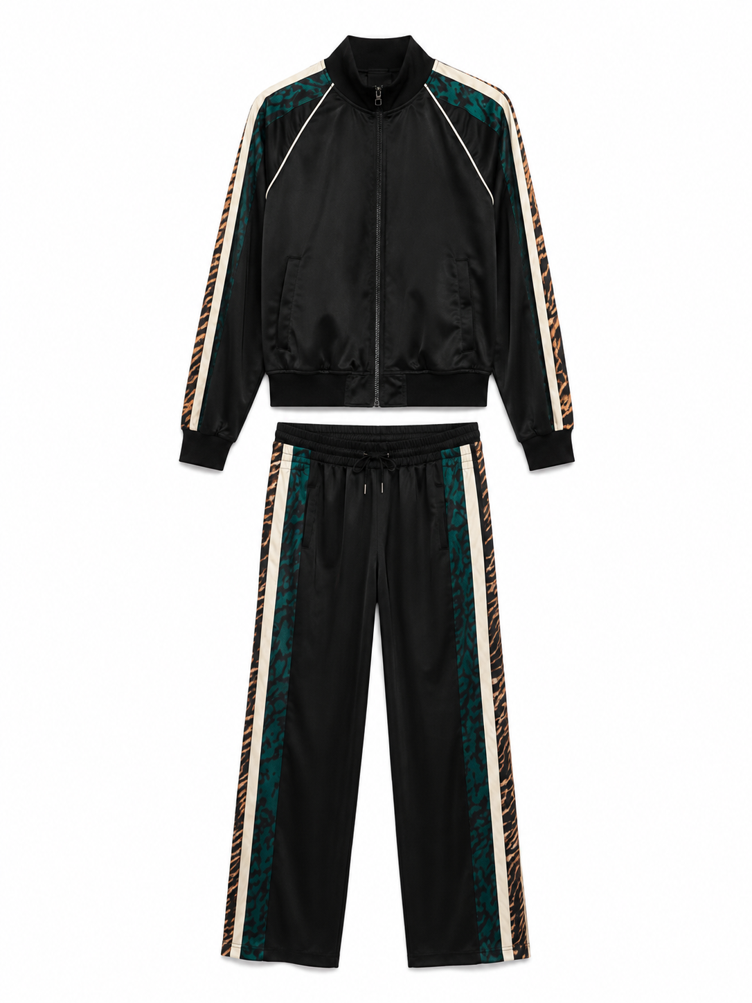 Pam and Gela Jumpsuit Set Black Green Leopard, Size S