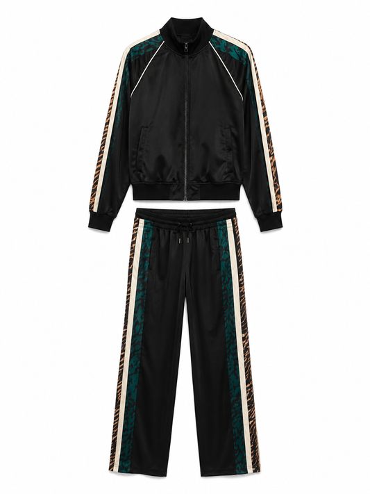 Pam and Gela Jumpsuit Set Black Green Leopard, Size S