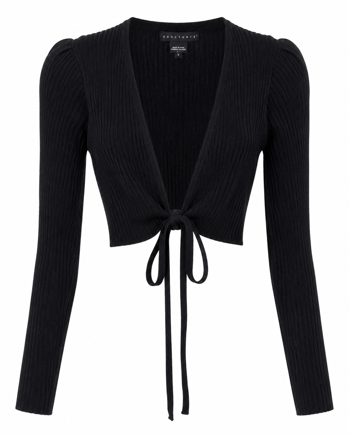 Sanctuary Black Ribbed Sweater with Tie, NWT, Size S