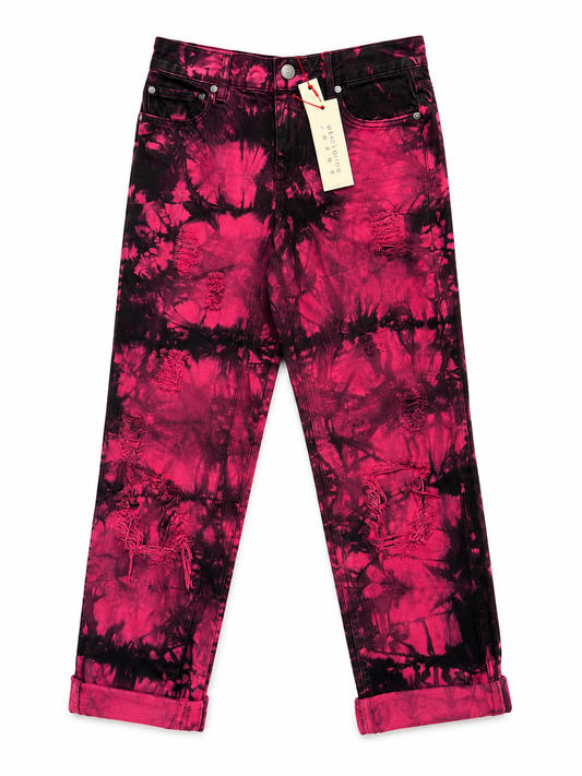 Alice + Olivia Pink/Dark, Ripped Tie Dye Jeans, NWT, Size 25