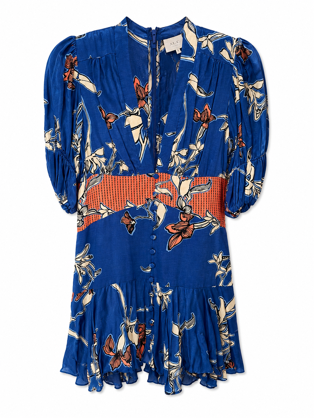 Alexis Blue White and Peach Dress, Size S