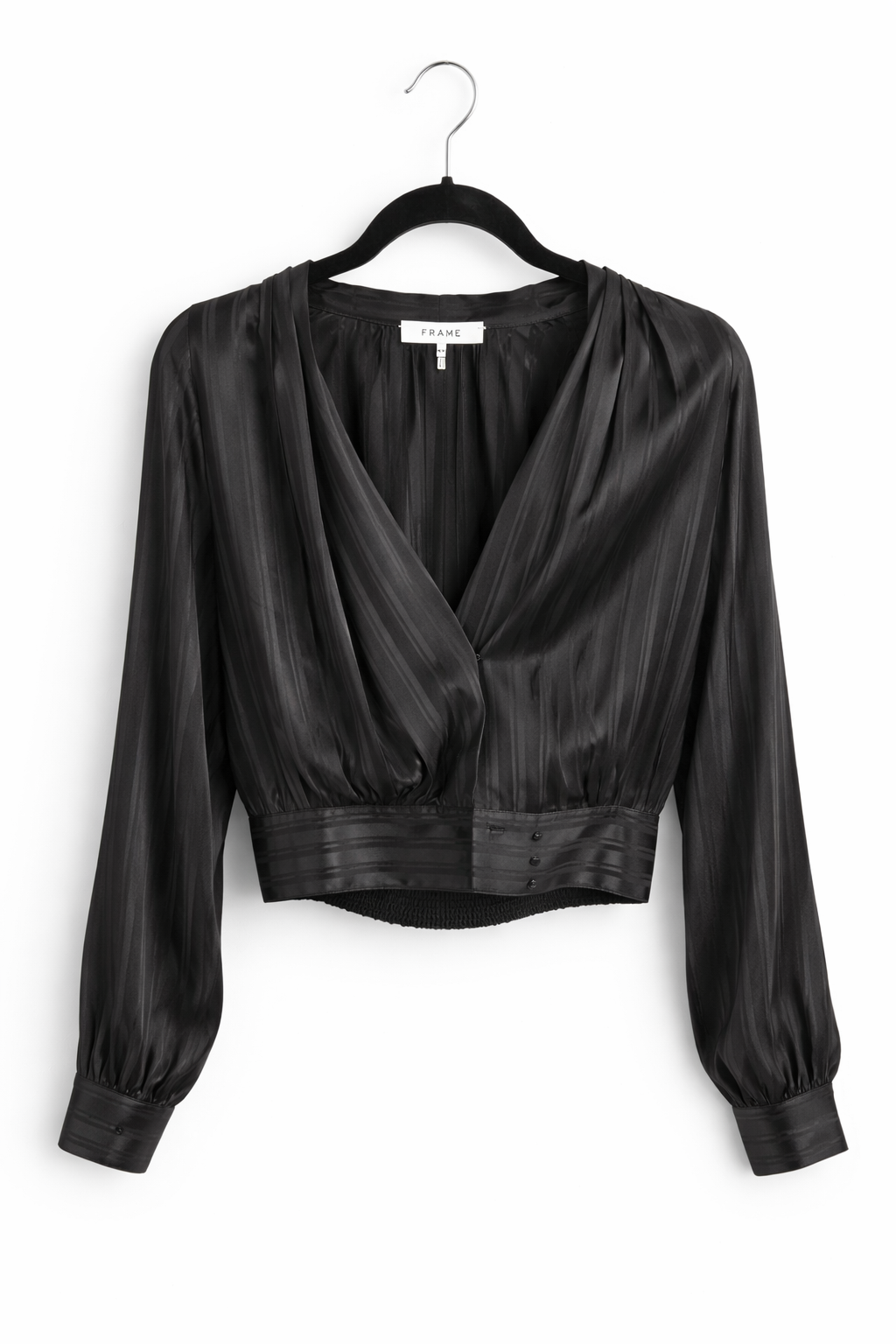 Frame Black Silk/Satin Wrap Style Blouse, M