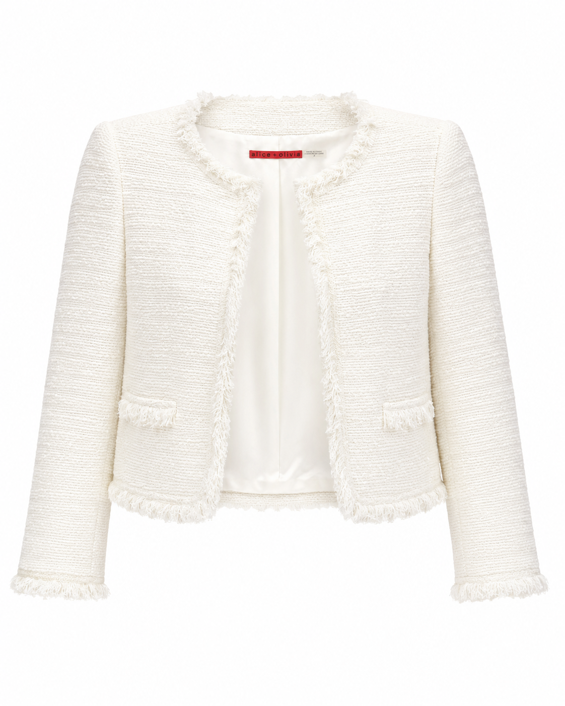 Alice + Olivia White Tweed Jacket, Size XS
