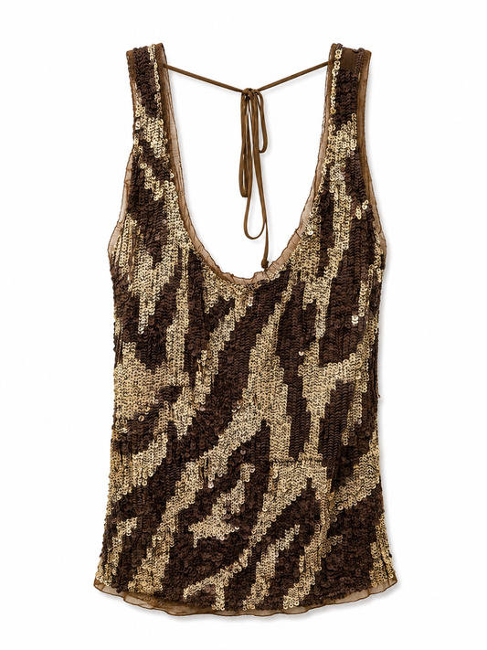 Cecilia De Bucourt Brown Sequin Top, Size S