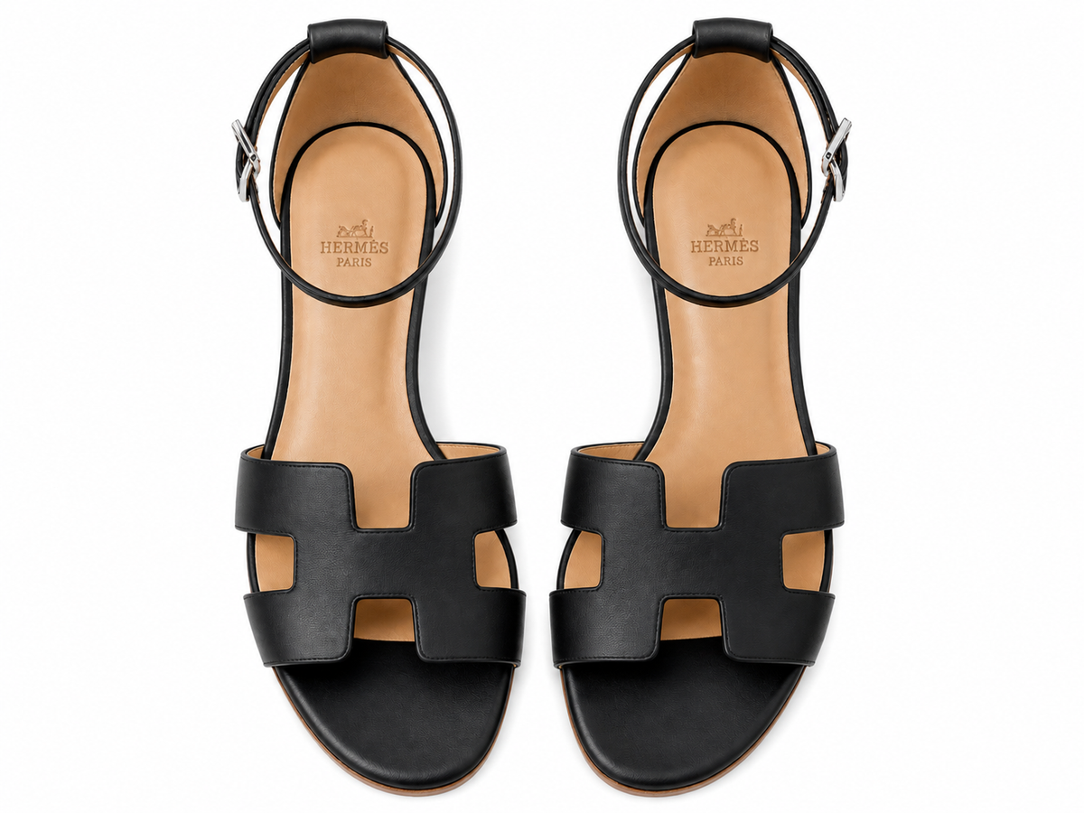 Hermes Black Sandals, Size 37