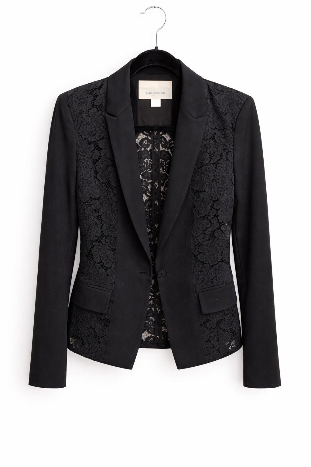 Rebecca Taylor Corded Lace Panel Blazer Jacket, Black, Size 6