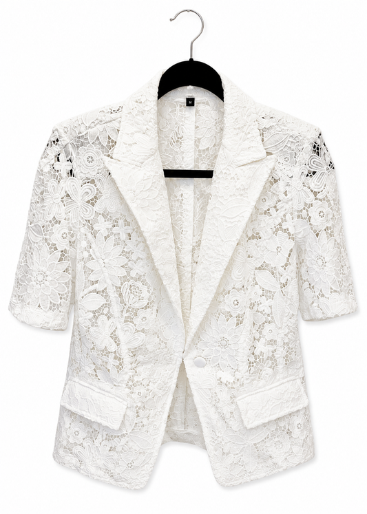 Generation Love White Floral Short Sleeve Blazer, Size M